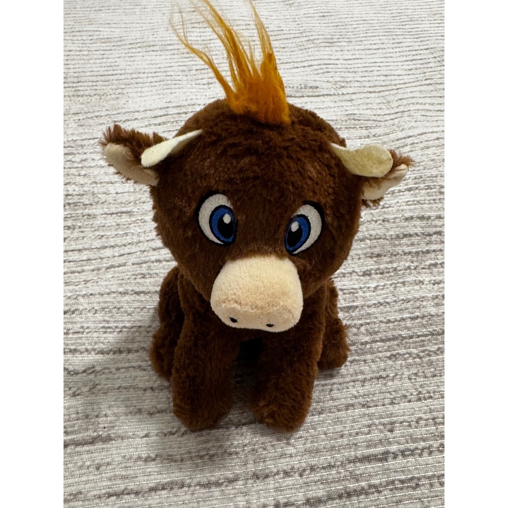 Classic Toy Co Brown Bull Plush‎ Stuffed Animal Orange Hair Blue Eyes 8.5 Inch